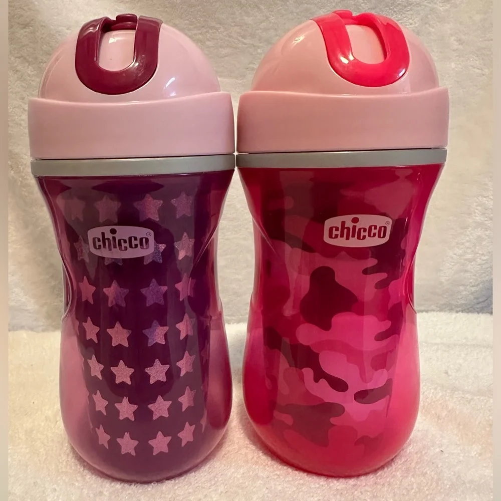 Like New! Chicco Insulated Flip-Top Straw Cup 9oz, Pink/Purple, 12m+ (2pk)‎